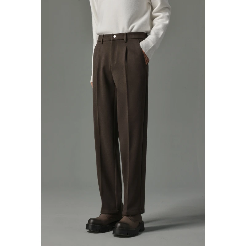 【简约休闲单褶长裤】冬季男士加厚毛呢直筒西装裤休闲修身百搭091