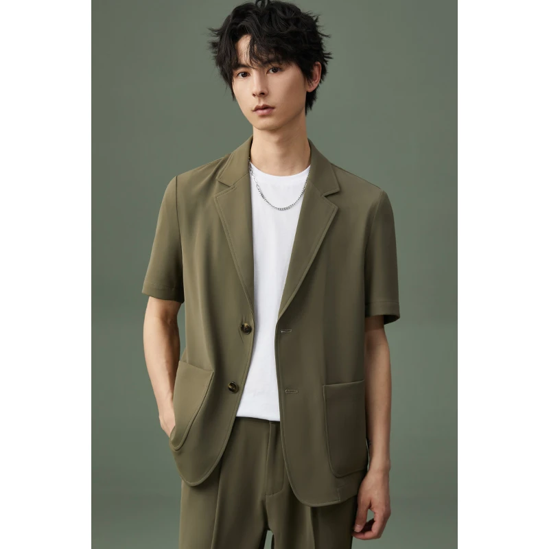 夏季新款薄款短袖西装外套男装时尚百搭轻奢休闲半袖小西服EM629