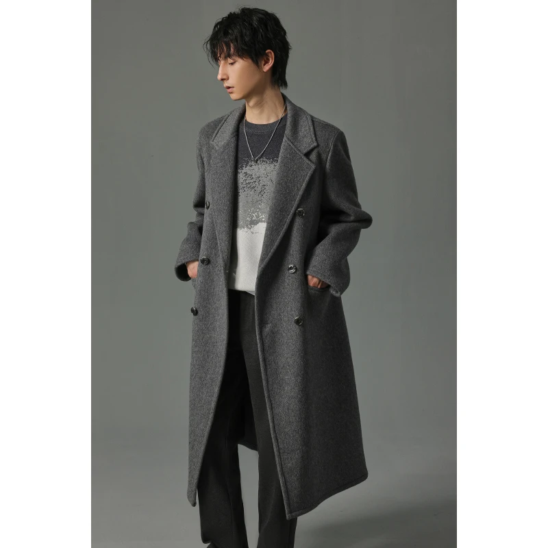 【年轻优选~双面羊毛大衣】男士中长款休闲正肩过膝呢子外套0102