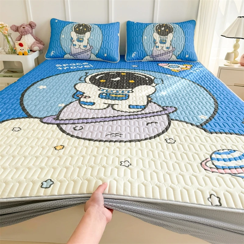 浪莎2024直播新款加厚印花凉感丝乳胶凉席床笠款三件套遨游太