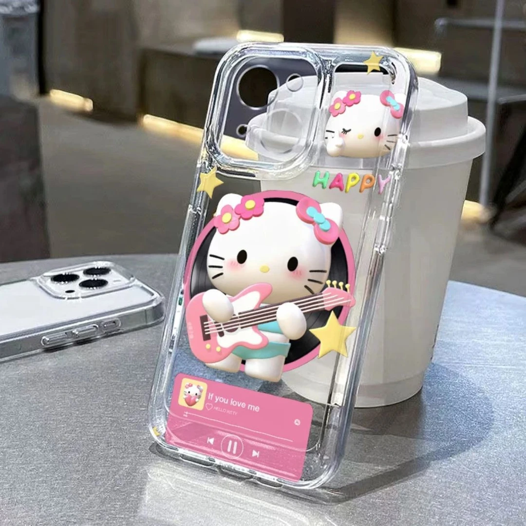 弹吉他kitty猫可爱全包适用苹果15手机壳iphone14pro手机套13/12