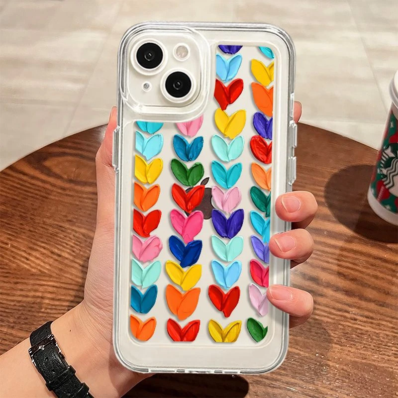 彩色爱心苹果13/14pro手机壳iPhone15透明11全包xs/xr软壳78p潮12
