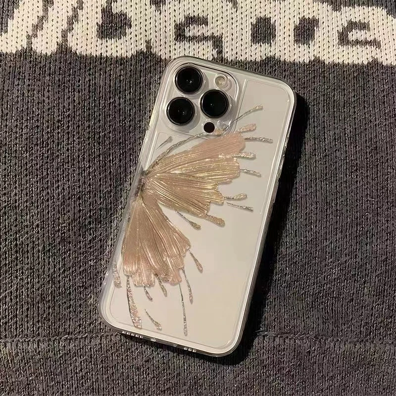 蓝色蝴蝶翅膀iPhone14promax苹果15pro手机壳透明13/12女11软套xr