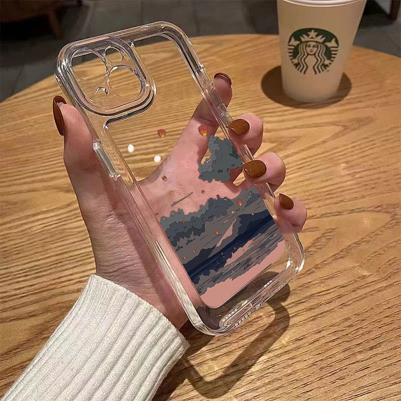 山丘风景苹果14promax潮牌手机壳ins风iPhone15透明13防摔12软11