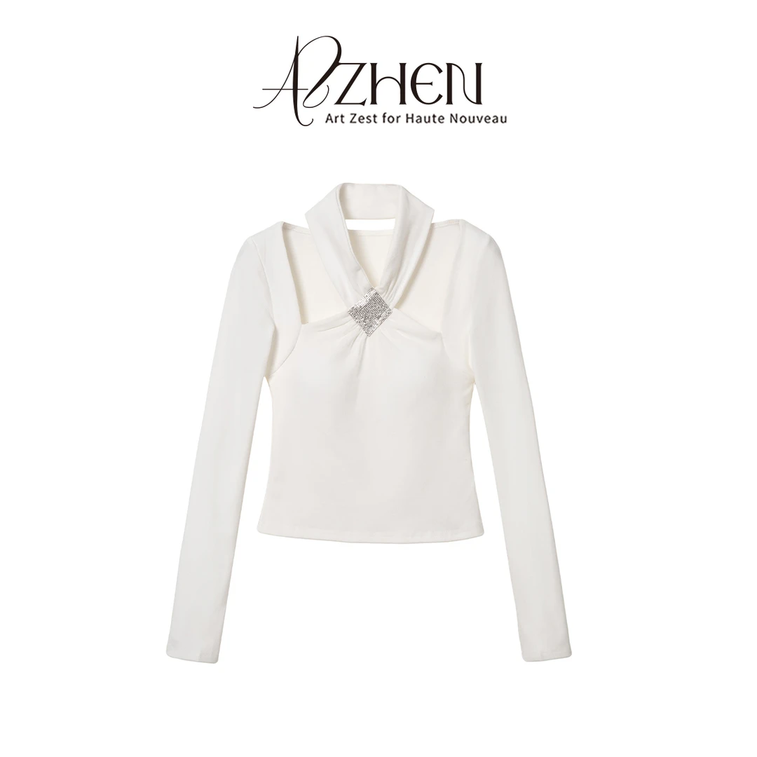 【甜欲漩涡】纯欲磨毛T恤挂脖自带胸垫上衣内搭