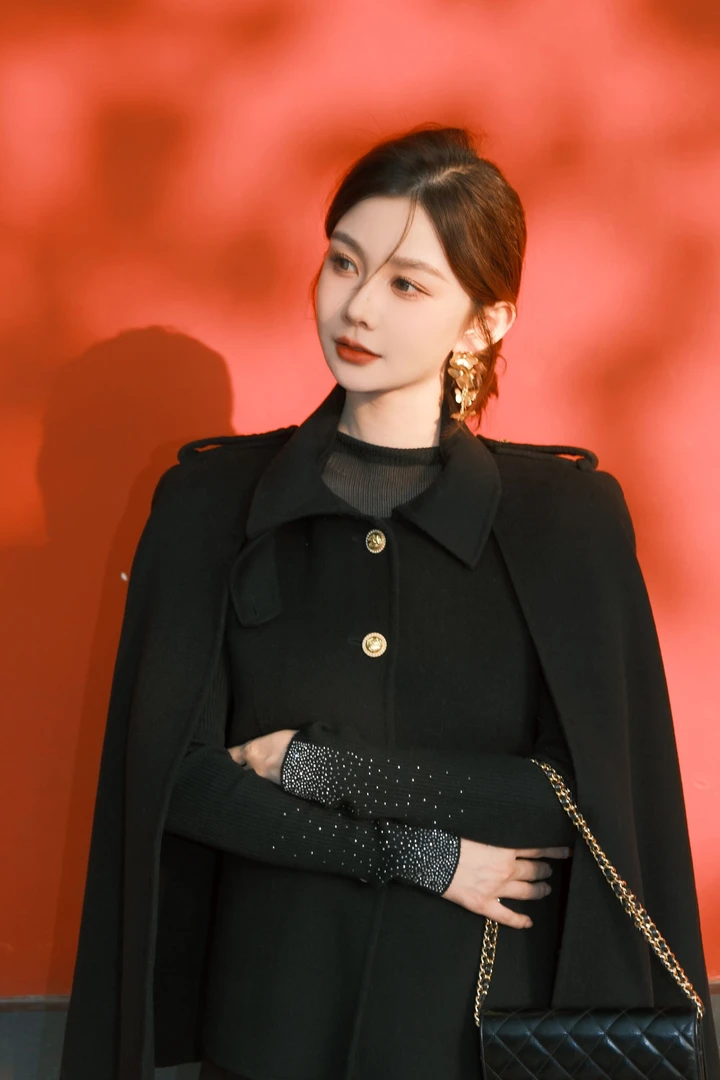 AZZHEN【雾都晚宴】 财阀千金风金扣可拆卸斗篷毛呢大衣AZ4JSD11-00