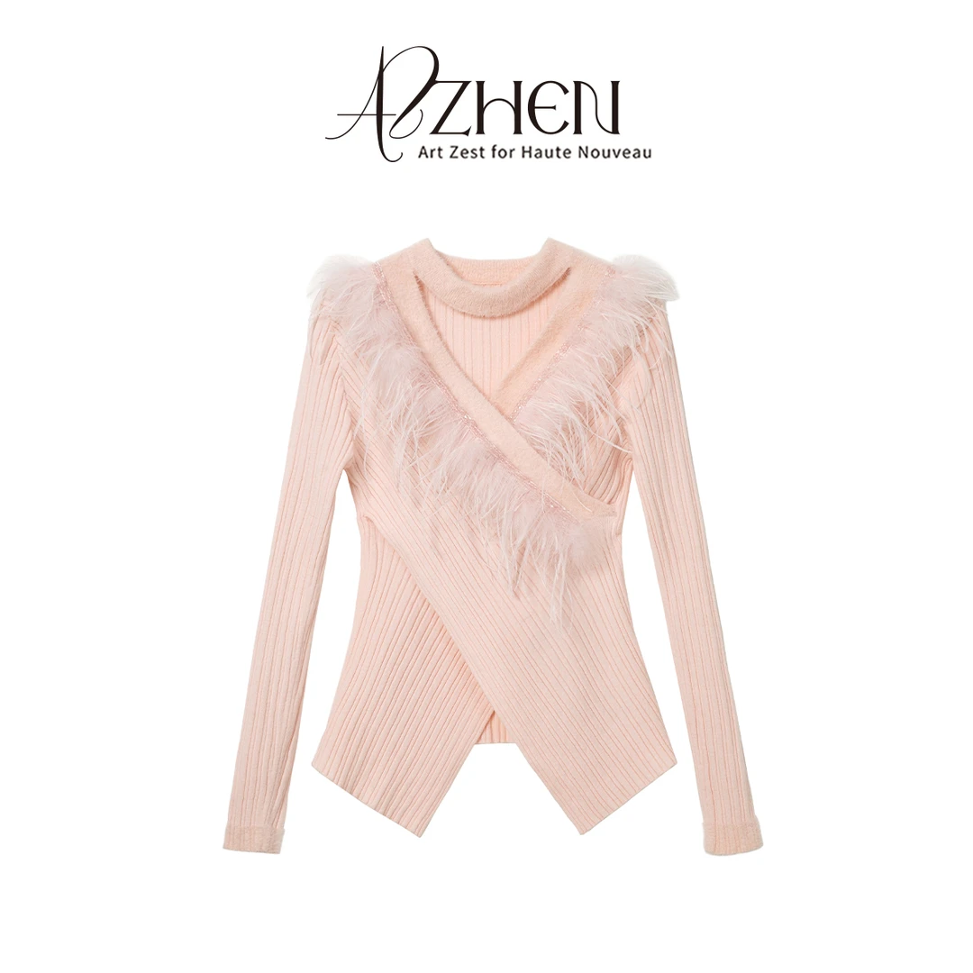 AZZHEN【纯欲因子】秋冬定染鸵鸟毛针织氛围感打底AZ4KBG14-00