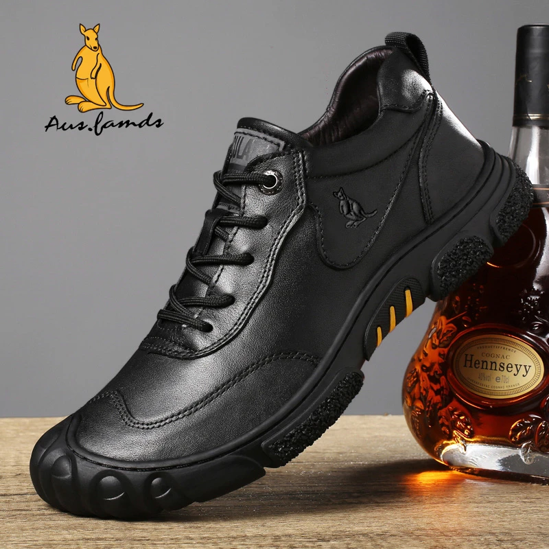 澳洲名袋鼠休闲男皮鞋软底男士秋冬鞋加绒防滑高帮加厚舒适爸爸鞋