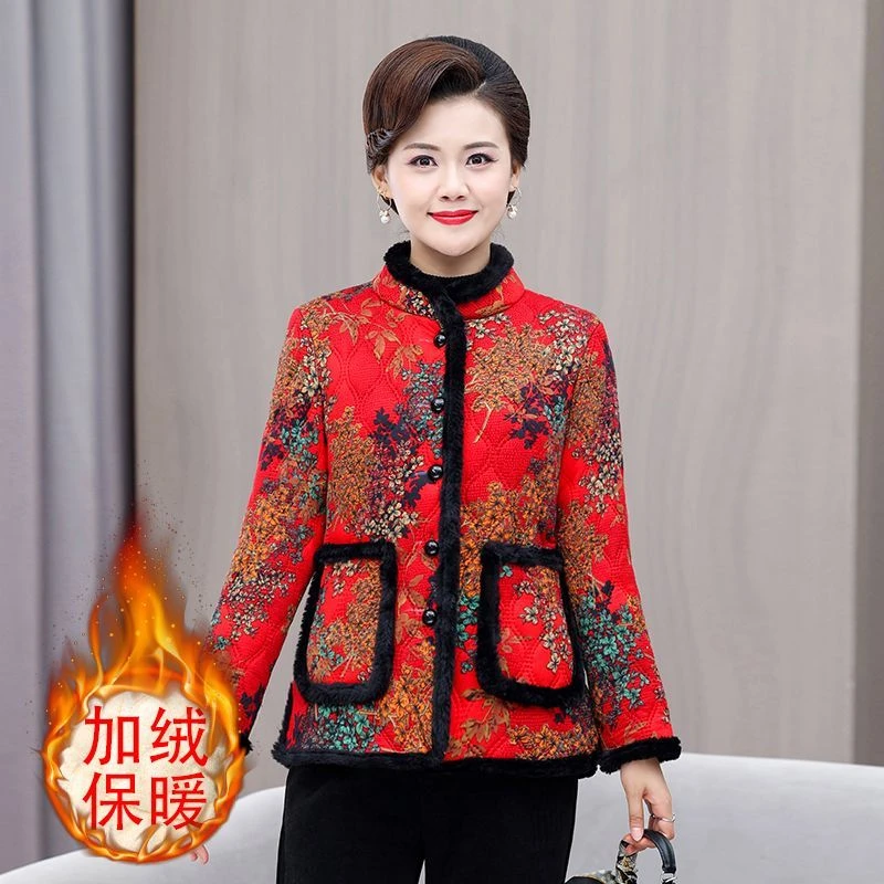 9863新款妈妈时尚洋气小棉袄加绒棉服