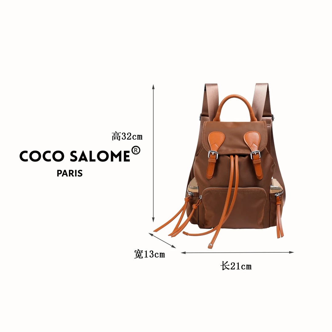 COCO SALOME-①【B家】高定明星同款三防面料配真皮时尚双肩包2916