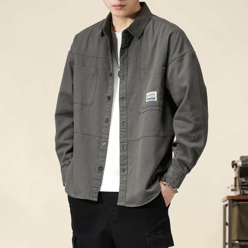 休闲衬衣时尚宽松秋冬季秋冬开衫夹克男工装衬衫式外套男士春秋款