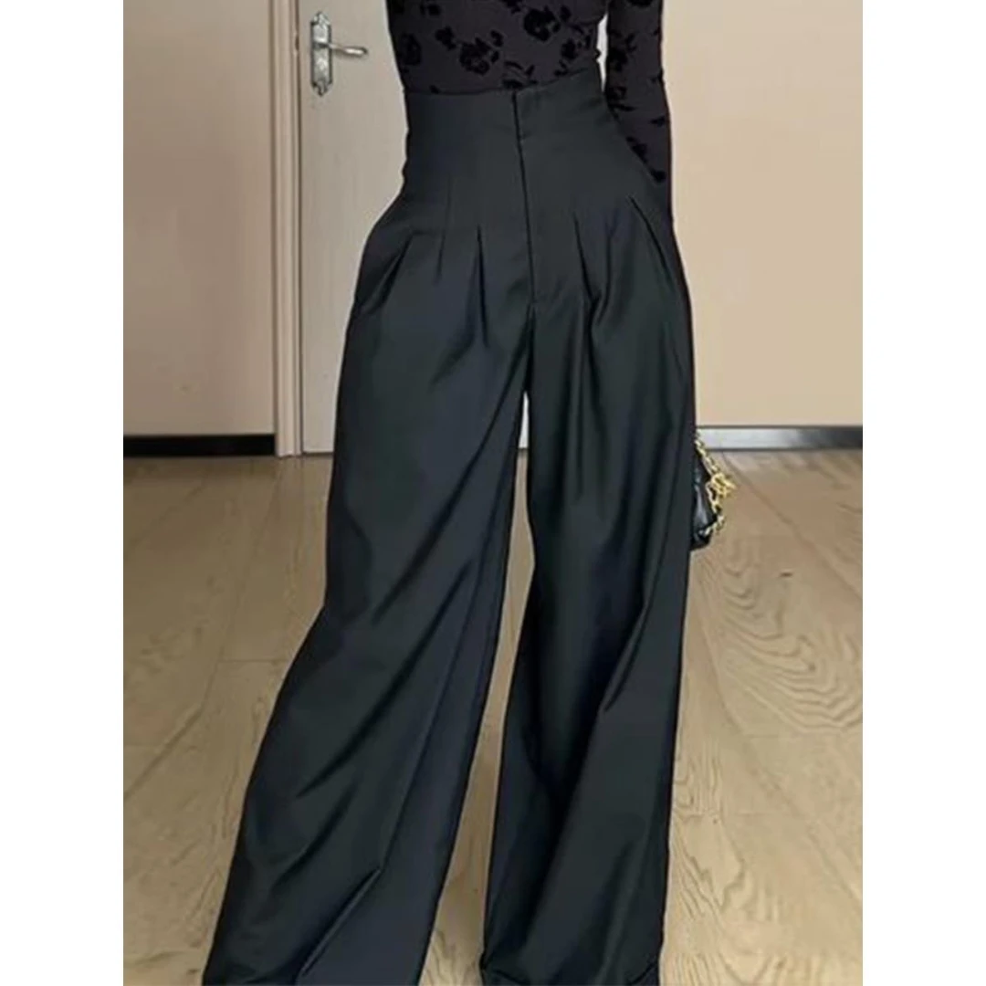 御姐高腰阔腿裤女2025夏季新款高级感西装裤垂坠感直筒拖地长裤