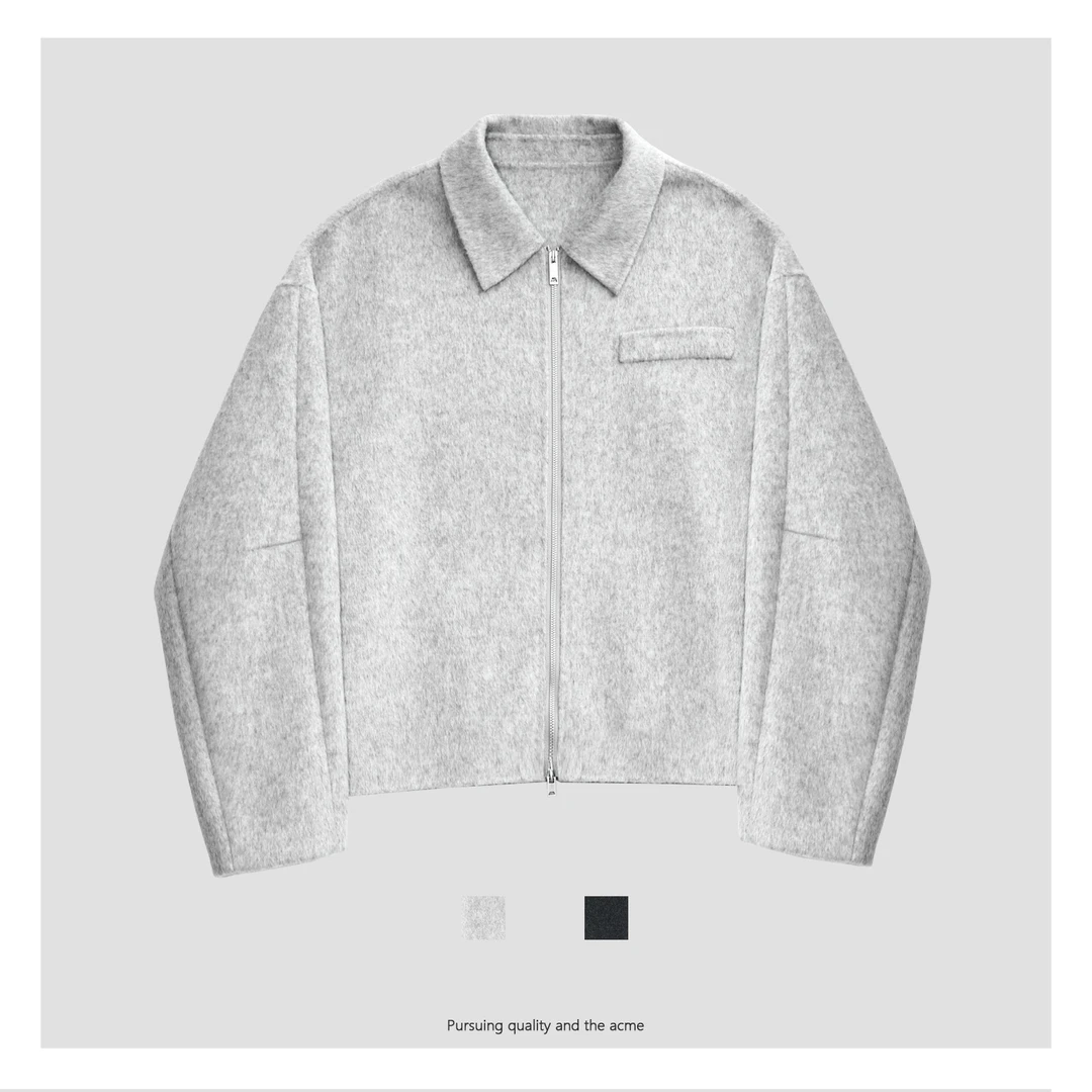 莱赛尔精纺美丽诺羊毛双面呢廓形翻领外套夹克N85293