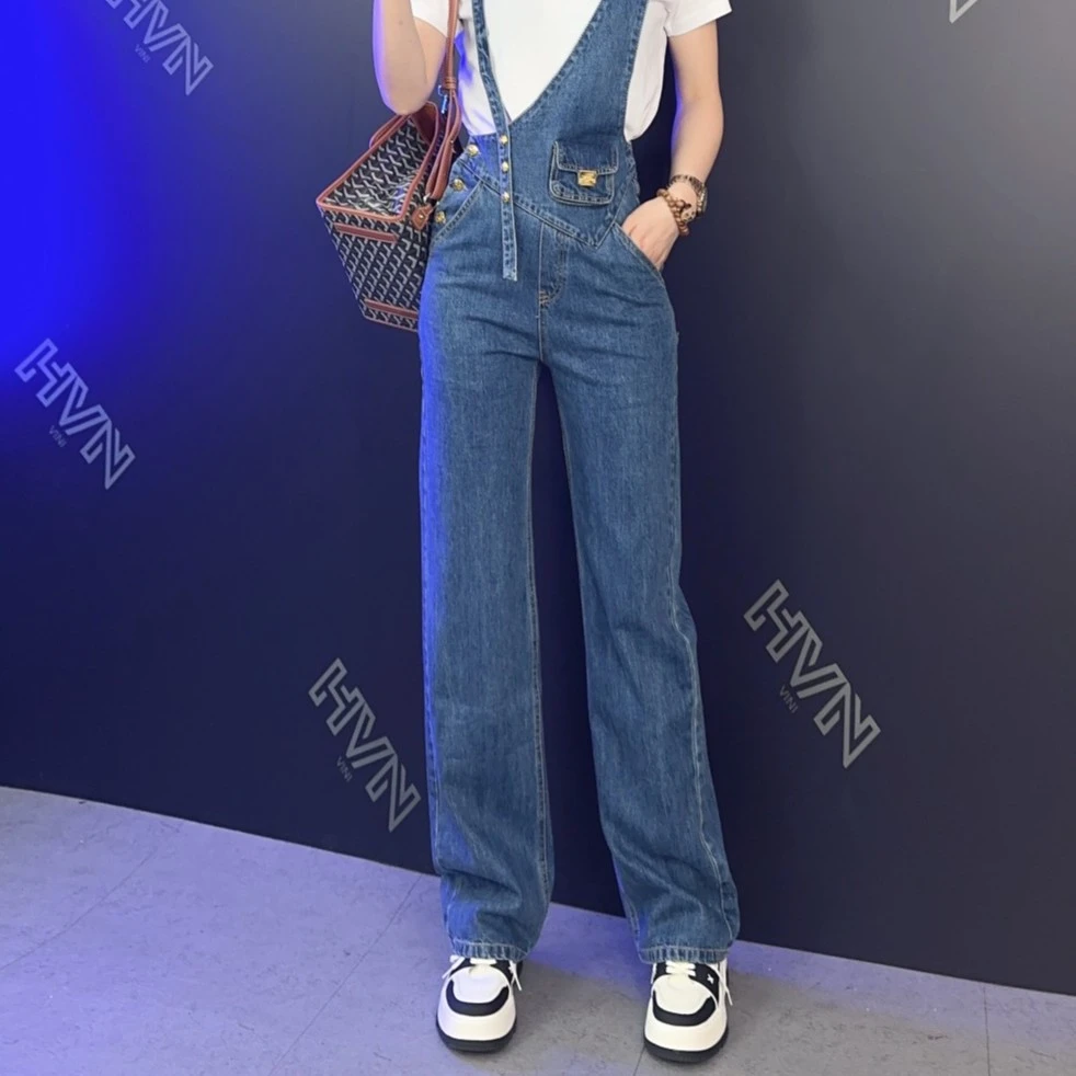 【黄景贤】 幼稚女友 春夏季款时尚复古背带牛仔裤个性休闲直筒裤女