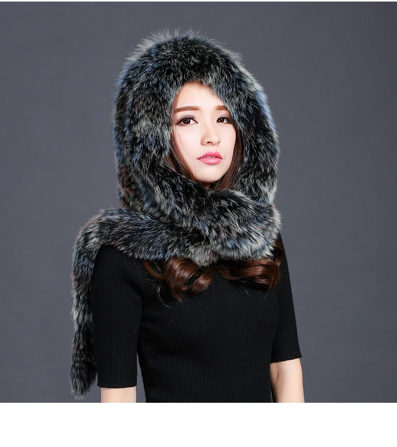 风雪帽狐狸毛帽子韩版潮皮草围巾皮草帽子两用围脖冬季狐狸毛帽