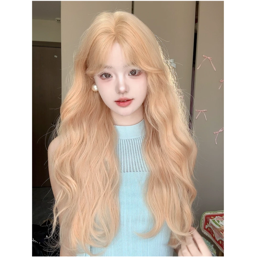 小羊专属【人鱼浅金】假发女粉金色中分长卷发减龄公主假发女款