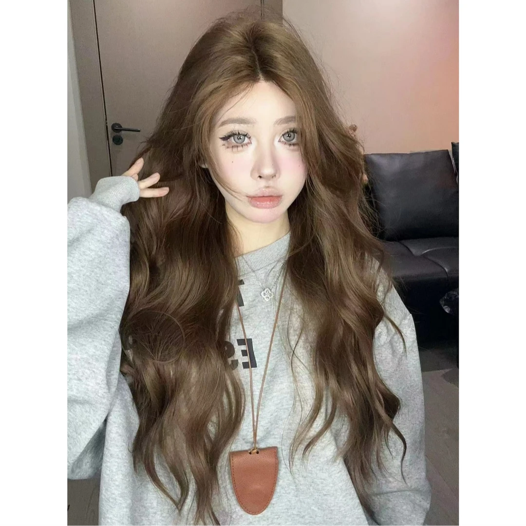 小救星【有点橘】假发女T型蕾丝暖茶棕中分水波纹卷假发女款全头套
