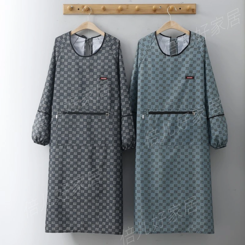 防泼水罩衣家用做饭长袖围裙轻薄柔软光滑理发店记忆布工作服