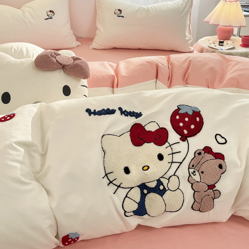 全棉毛巾绣公主风裸睡纯棉可爱卡通小清新学生宿舍单人学生三件套