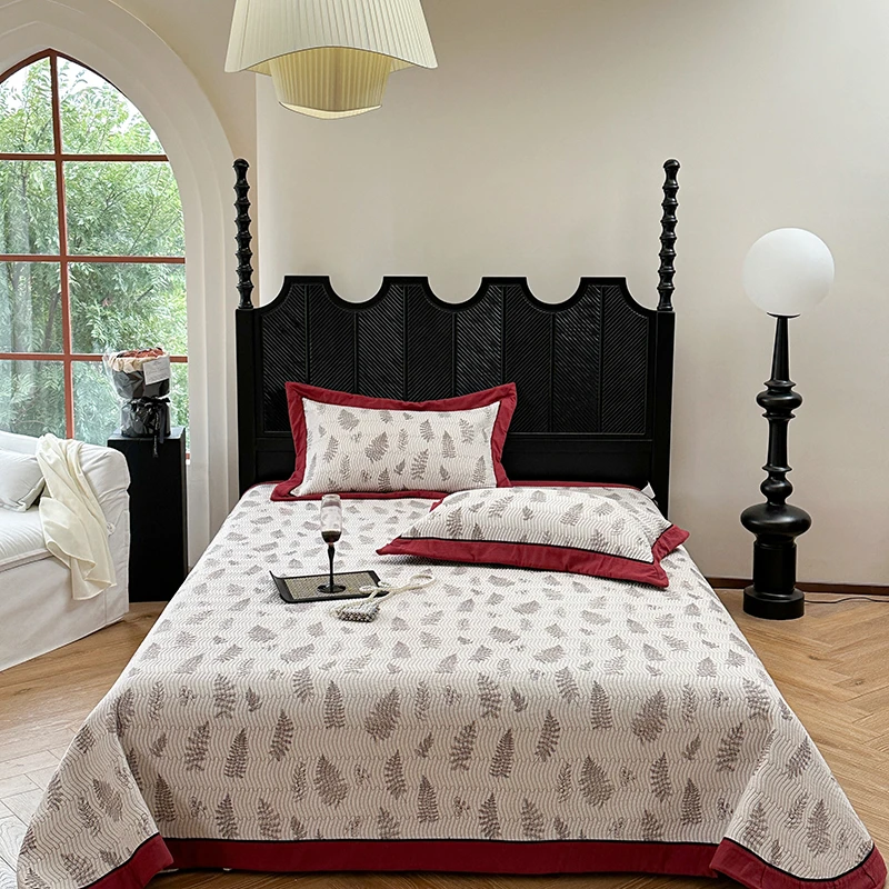 全棉四季床盖磨毛夹棉大床盖裸睡双人床家用纯棉床盖三件双人床盖