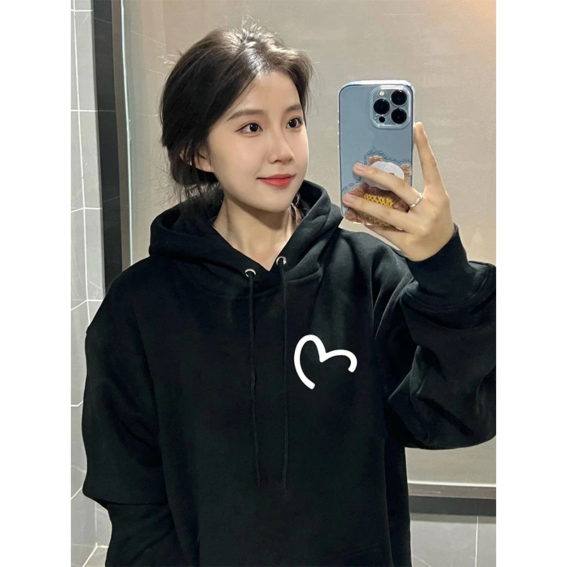 潮牌原创美式复古新款加绒加厚连帽卫衣女秋冬季oversize慵懒外套