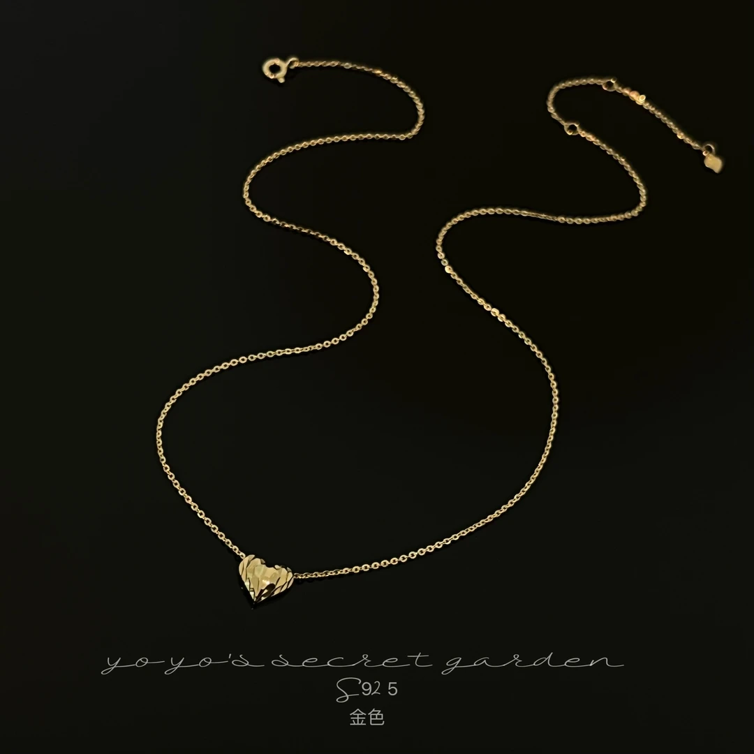 坠链均925银 玫瑰的故事同款多切面爱心吊坠锁骨链