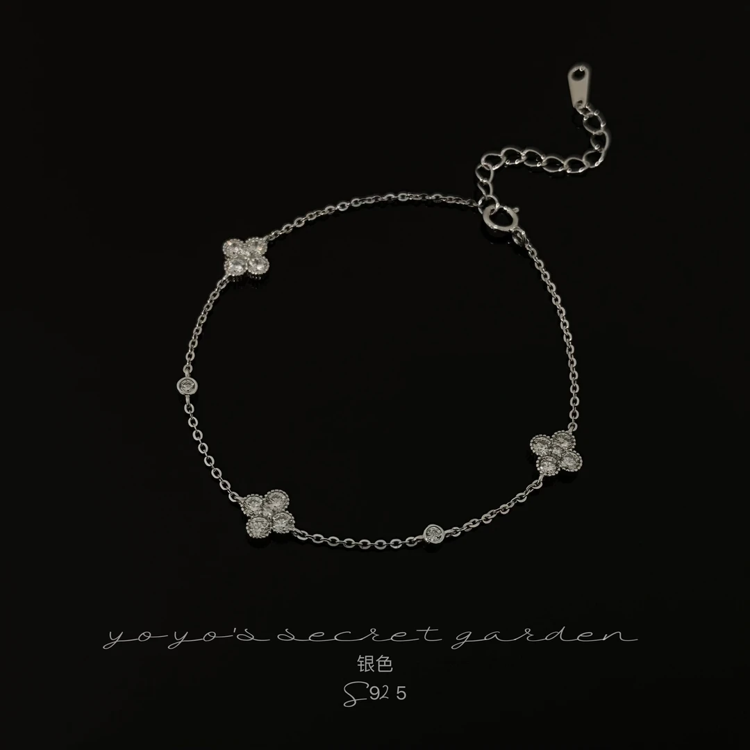 925银手镯 推荐时尚潮流百搭四叶花手链