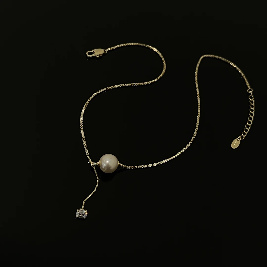 铜合金项链 343法式单珠连钻珠珠项链