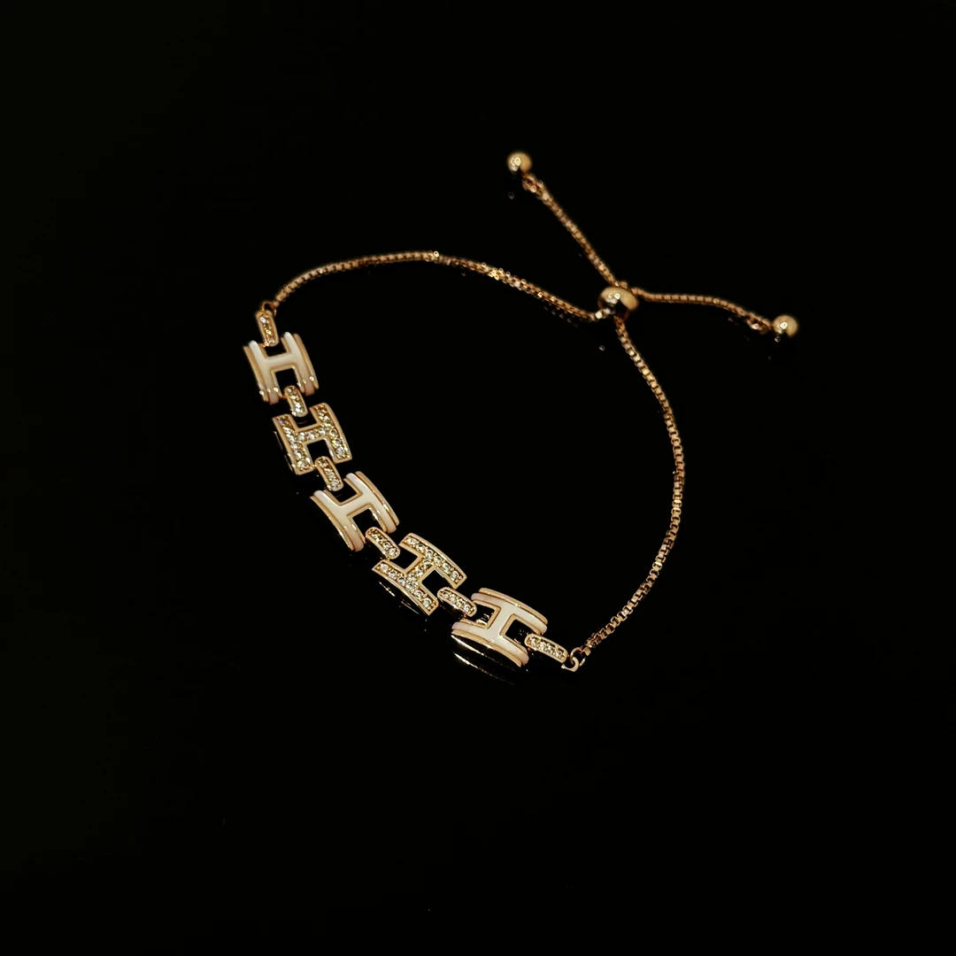 铜合金合成锆石手链 3726 时尚高级玫瑰金色H字母抽拉手链