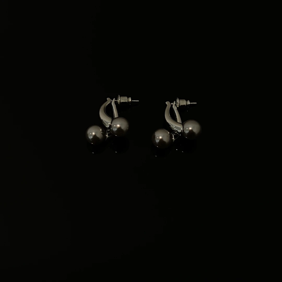 铜合金仿珍珠耳饰 0778时尚前后戴灰珠交错耳环