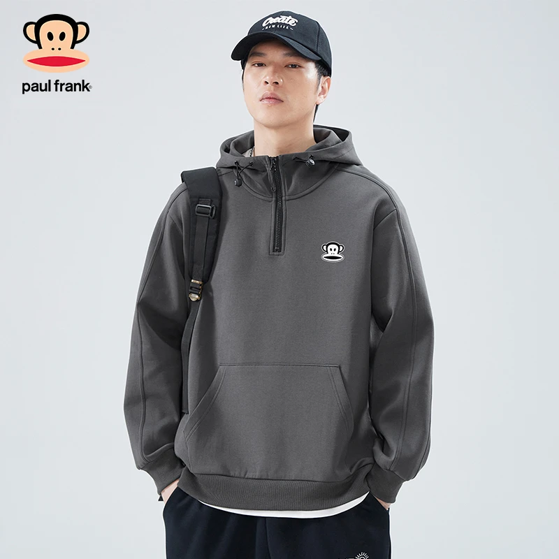 PaulFrank/大嘴猴美式复古重磅卫衣男秋冬新款半拉链套头上衣外套