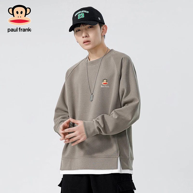 PaulFrank/大嘴猴假两件卫衣男士2025秋冬新款美式圆领宽松上衣服