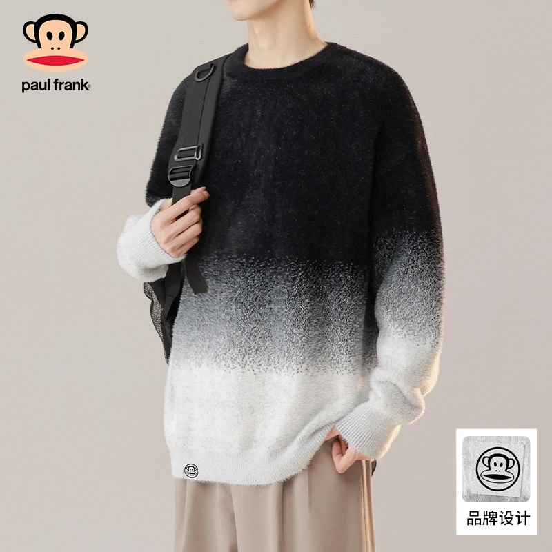 PaulFrank/大嘴猴慵懒风渐变毛衣男士冬季新款宽松潮牌圆领针织衫