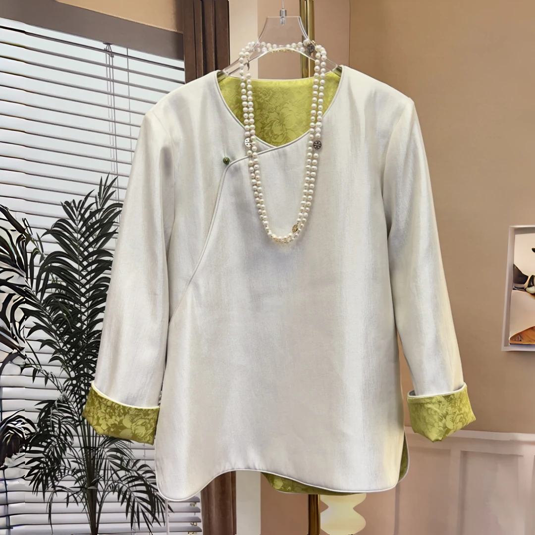 《英家推荐》气质立领新中式秋季斜襟禅意茶服长袖外套上衣