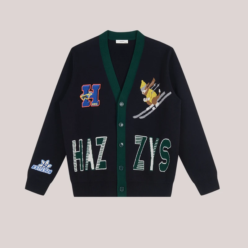 Hazzys哈吉斯秋冬季男士羊毛衫针织开衫潮流休闲毛衣