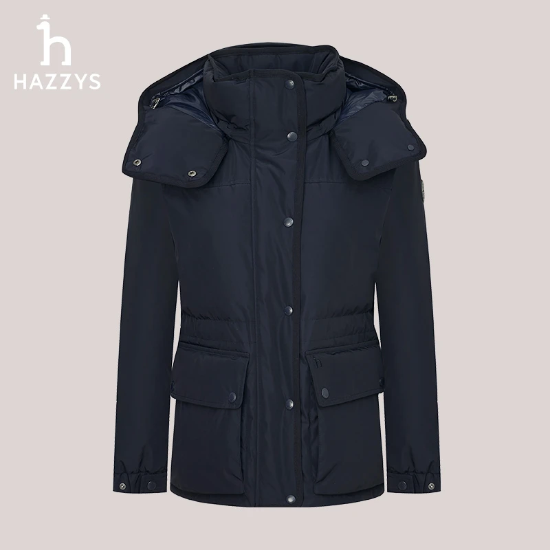 Hazzys哈吉斯女士冬季保暖时尚连帽外套休闲收腰立领百搭羽绒服
