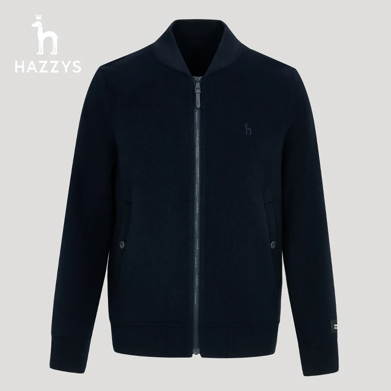 Hazzys哈吉斯秋季男士纯色气质简约棒球服针织衫休闲商务长袖外套