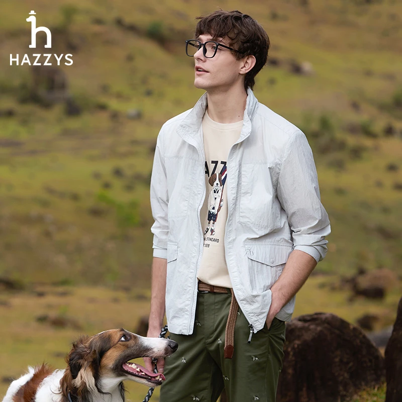 Hazzys哈吉斯春秋季男士长袖轻薄款休闲男外套户外运动简约夹克衫