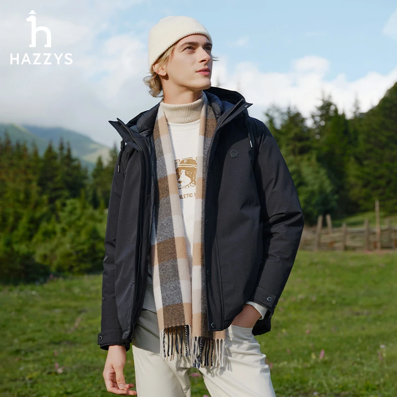 【PHIZ】Hazzys哈吉斯冬季时尚保暖连帽羽绒服外套潮流休闲户外男士