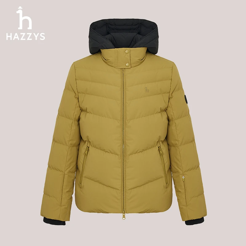 Hazzys哈吉斯女士秋冬保暖时尚连帽休闲简约羽绒服通勤百搭外套