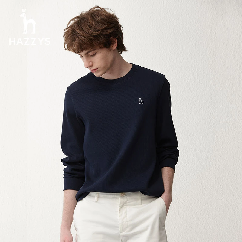 【3A级抗菌】Hazzys哈吉斯男士春秋季休闲长袖圆领卫衣 华夫格T恤衫