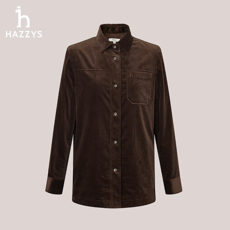 Hazzys/哈吉斯秋冬女士上衣长袖舒适时尚休闲翻领灯芯绒衬衫外套