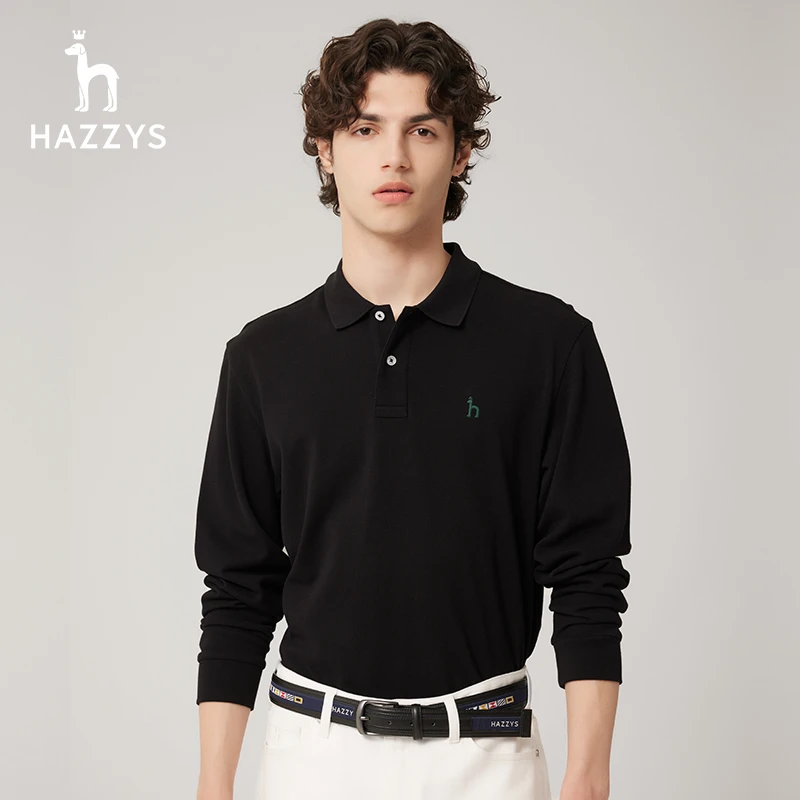 Hazzys哈吉斯秋季男士长袖T恤衫时尚宽松休闲纯色全棉简约男T潮流