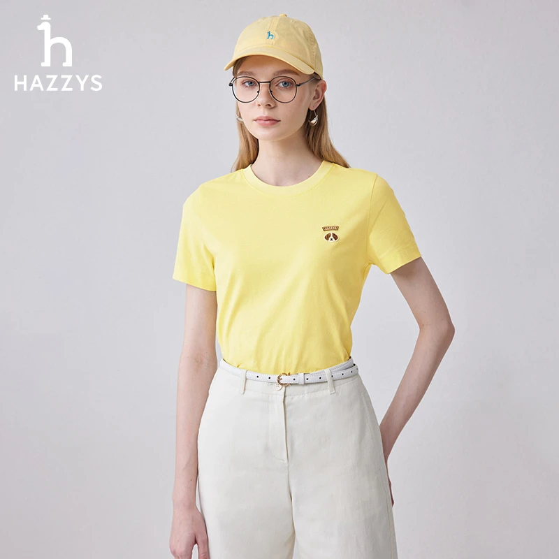 Hazzys/哈吉斯夏季女士休闲户外时尚圆领简约打底舒适百搭短袖T恤