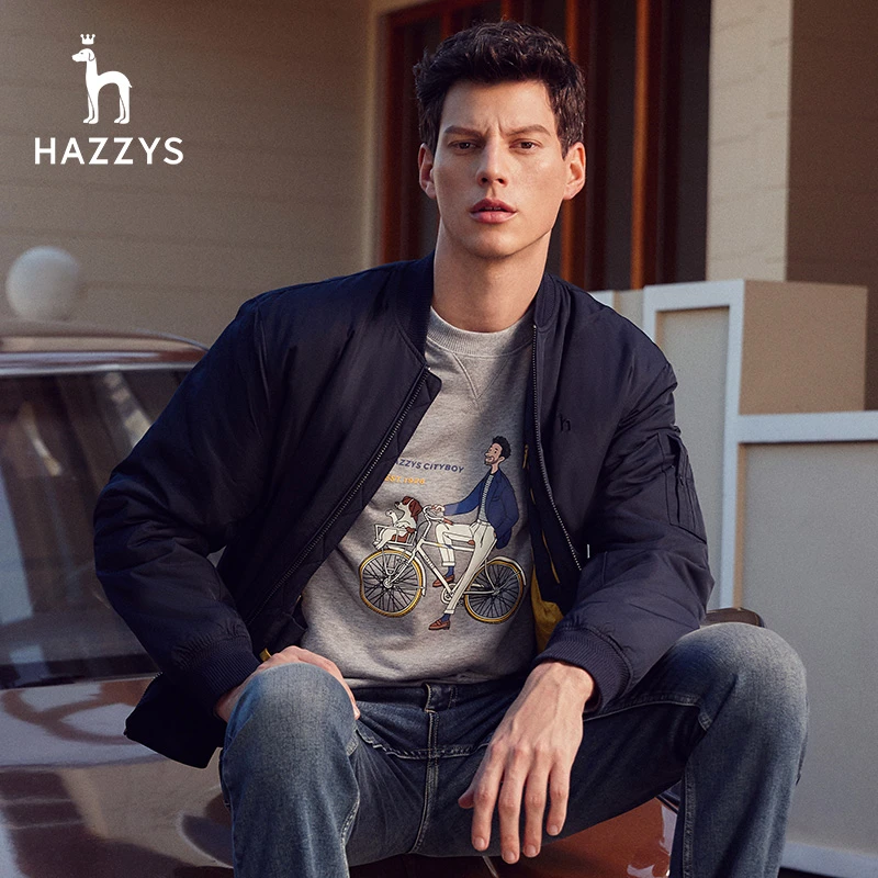 Hazzys哈吉斯秋冬时尚休闲男装棉服夹克经典百搭棒球服夹克外套男