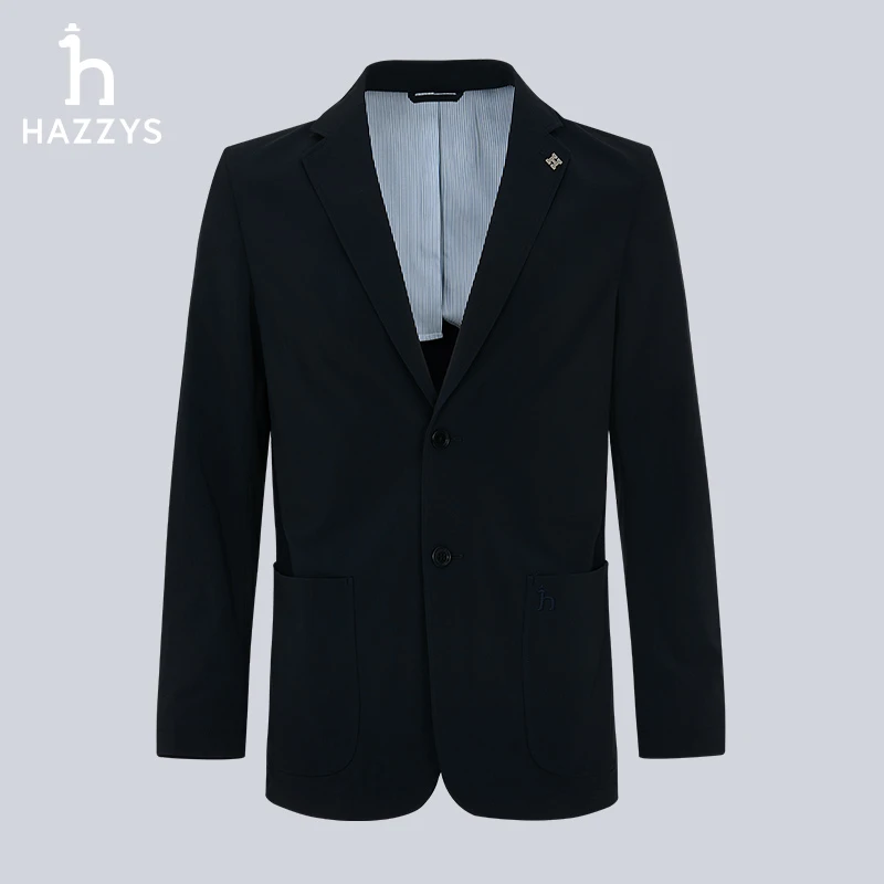 Hazzys哈吉斯春男士经典商务休闲西装外套气质简约通勤纯色西装