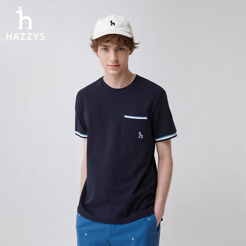 Hazzys/哈吉斯男士夏季舒适休闲透气圆领简约短袖时尚百搭上衣T恤