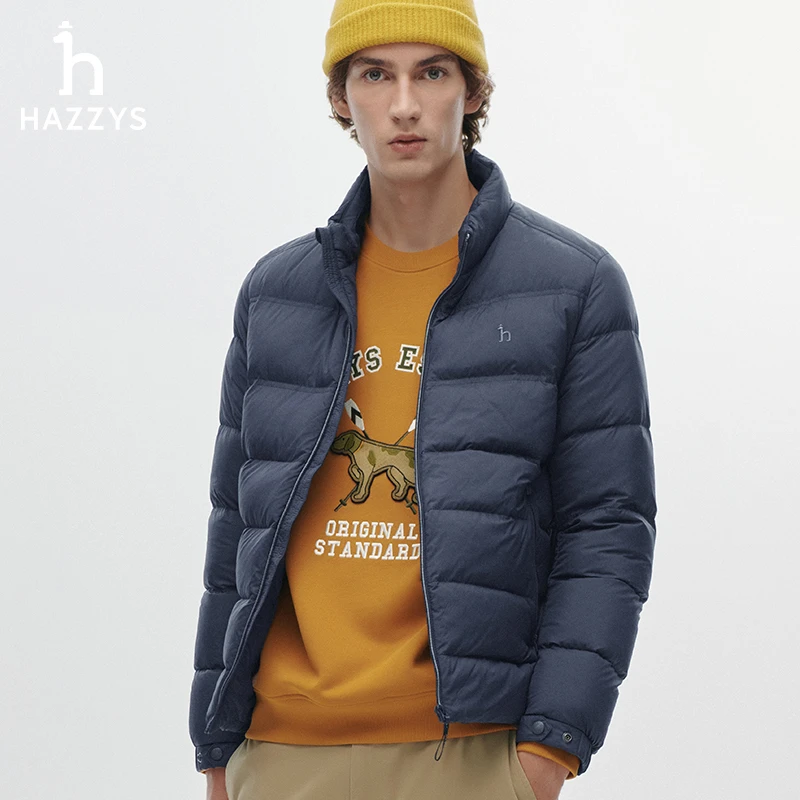 Hazzys哈吉斯冬季男士保暖立领羽绒服短款轻奢外套男装雅丹风
