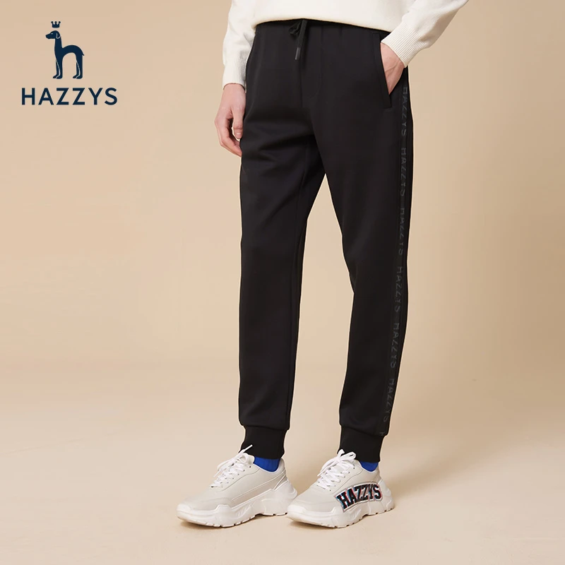 Hazzys哈吉斯秋季运动裤纯色休闲裤子男直筒微弹束脚潮流长裤户外