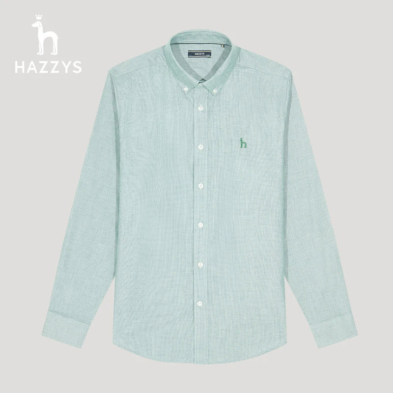 Hazzys哈吉斯秋季男士长袖衬衫时尚休闲经典千鸟格纯棉衬衣男潮